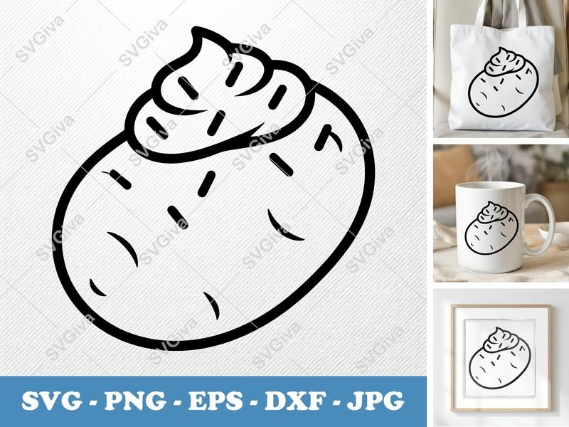 Potato SVG with Sour Cream | Baked Potato Clipart | Food Outline | PNG EPS DXF for Cricut & Silhouette