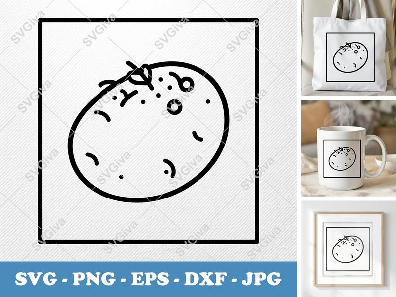 Potato with Garnish SVG | Friendly Bean-Shaped Cut File | Rounded Body PNG DXF EPS for Cricut Silhouette
