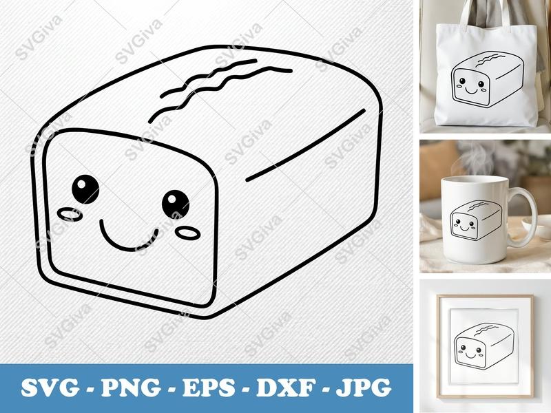 Pound Cake Kawaii SVG, Cute Bread Loaf PNG EPS DXF | Cricut Silhouette Cut File, Baking Design, Food Clipart