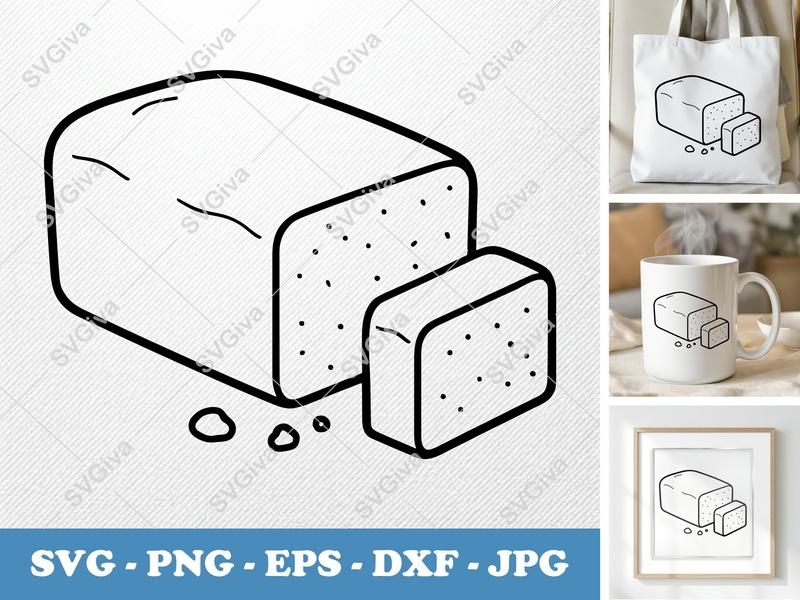 Pound Cake Loaf SVG, Sliced Bread Cut File, Modern Bakery Clipart, PNG EPS DXF for Cricut Silhouette