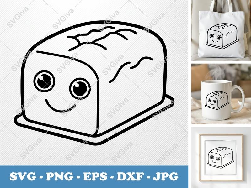 Pound Cake SVG, Kawaii Loaf Cut File, Cartoon Happy Face, PNG EPS DXF | Cricut Silhouette Baking Clipart