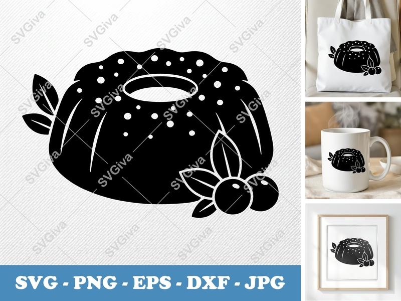 Pound Cake SVG | Modern Bundt Cake with Berries & Leaves | Digital Download for Cricut & Silhouette | PNG EPS DXF Files