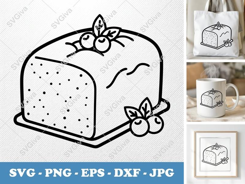 Pound Cake SVG, Modern Loaf Cake with Berries, PNG EPS DXF for Cricut & Silhouette, Bakery Dessert Cut File