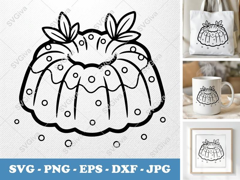Pound Cake SVG, Outline Cake Design with Berries, PNG EPS DXF | Cricut Silhouette Baking Cut File