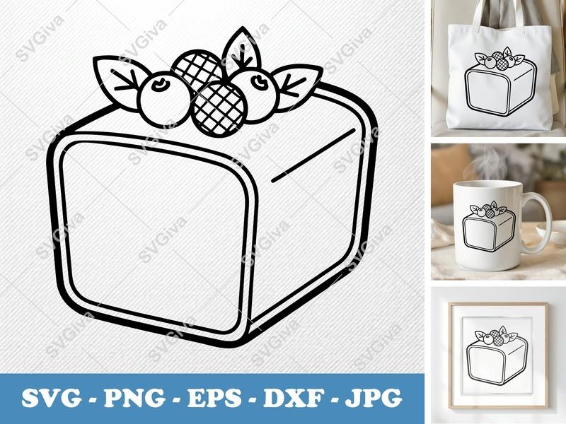 Pound Cake SVG with Berries & Leaves | Modern Dessert Cut File | PNG EPS DXF for Cricut & Silhouette