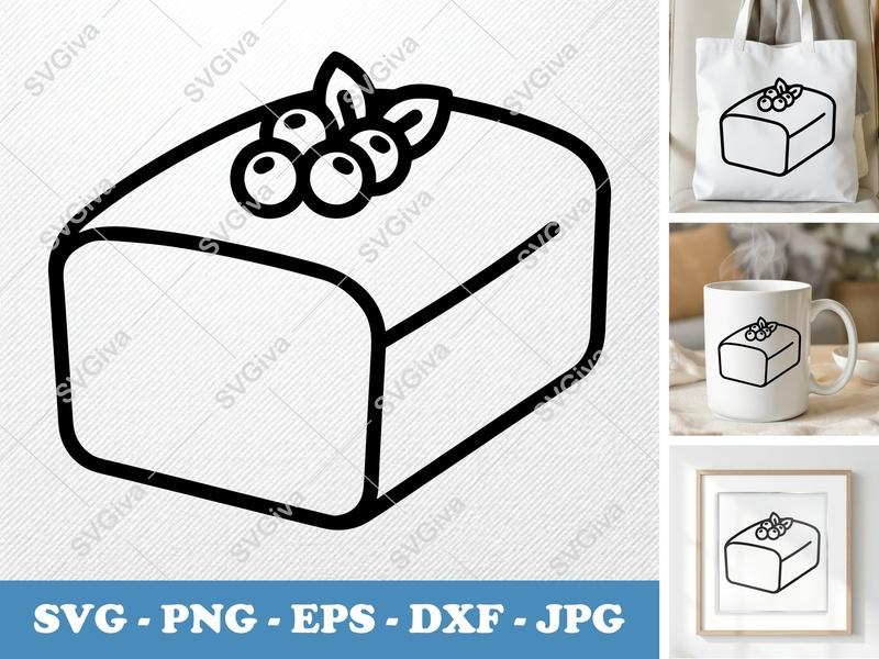 Pound Cake SVG with Berries | Modern Clean Design | PNG EPS DXF | Cricut Silhouette File | Bakery Clip Art