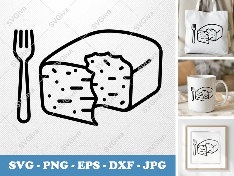 Pound Cake SVG with Fork | Modern Clean Design | Loaf Cake Clip Art | PNG EPS DXF for Cricut Silhouette