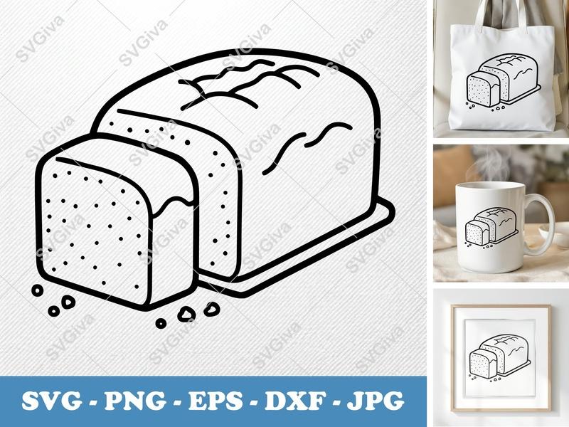 Pound Cake SVG with Slice | Modern Cake Cut File, Loaf Bread PNG EPS DXF for Cricut, Silhouette, Baking