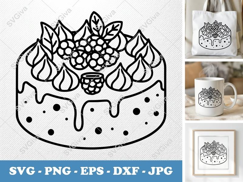 Pound Cake with Garnish SVG | Bold Minimalist Vector | PNG DXF EPS | Cricut Silhouette Baking Dessert Cut File