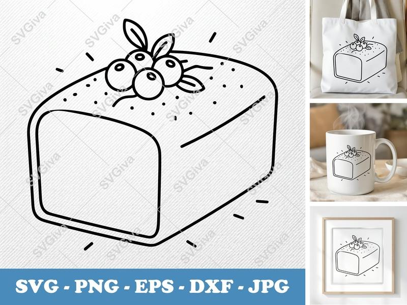 Pound Cake with Garnish SVG | Outline Art, Basic Shapes | PNG DXF EPS | Cricut Silhouette File