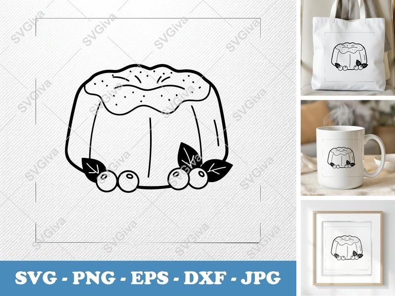 Pound Cake with Garnish SVG | Puffy Soft Dessert Cut File | Inflated Pillow Art | PNG DXF EPS for Cricut Silhouette