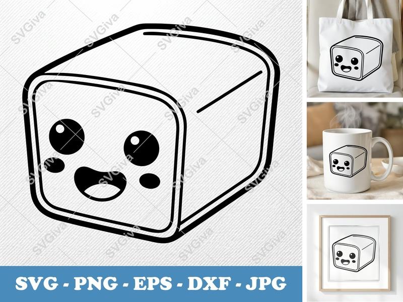 Pound Cake with Smiling Face SVG | Double-Outline Geometric PNG DXF EPS | Cricut Silhouette | Minimalist Food Cut File