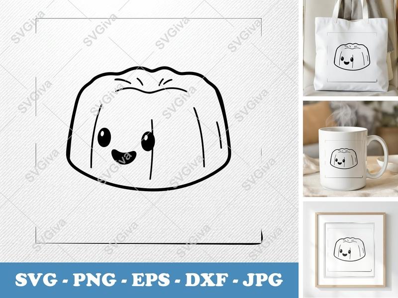Pound Cake with Smiling Face SVG | Puffy Soft Kawaii Cut File | PNG DXF EPS for Cricut Silhouette
