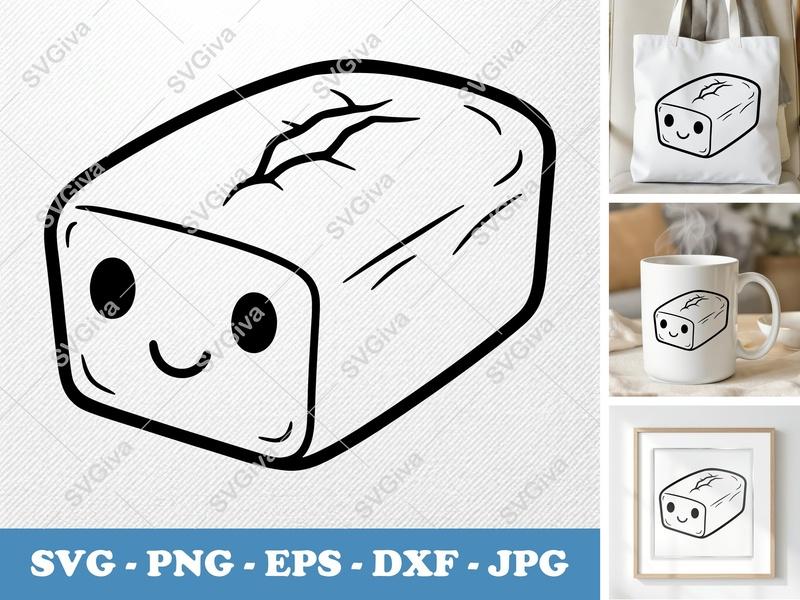 Pound Cake with Smiling Face SVG | Simple Cartoon Contour | PNG DXF EPS | Cricut Silhouette Kitchen Bake