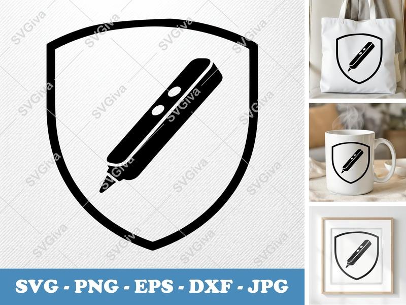 Presentation Pointer SVG, Modern Shield Design, Remote Clicker Icon, PNG EPS DXF for Cricut & Silhouette