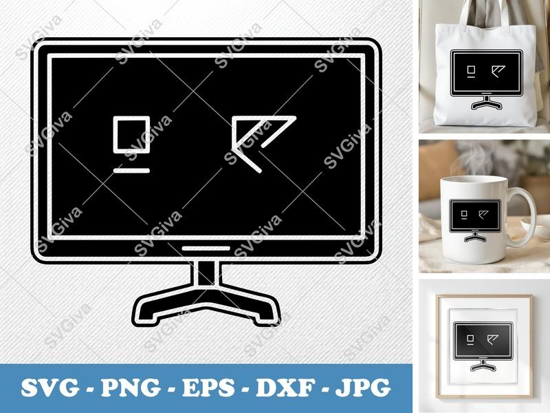 Presentation Screen classic svg icon | solid black fill, white contour, crisp edges | SVG, PNG, EPS, DXF for Cricut, Silhouette