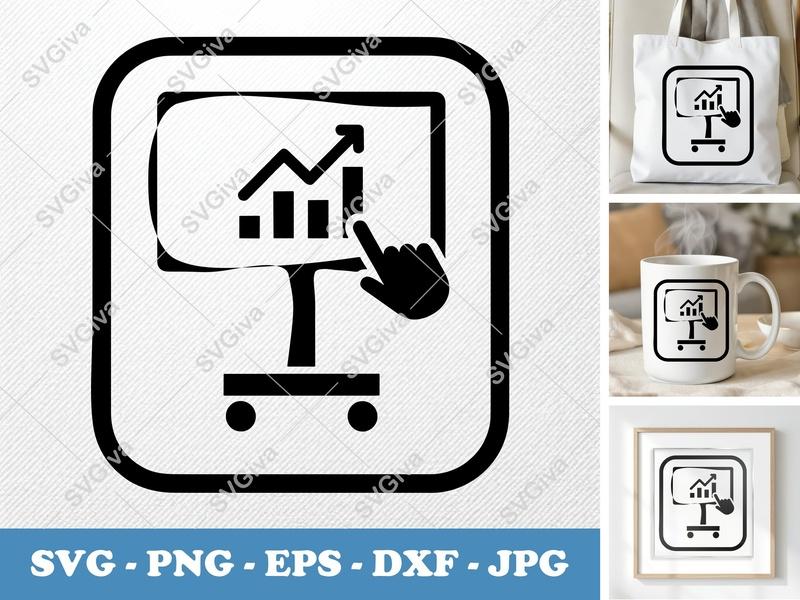Presentation Screen in active use SVG, Graph Icon, Business Chart, Hand Pointing, PNG EPS DXF for Cricut Silhouette