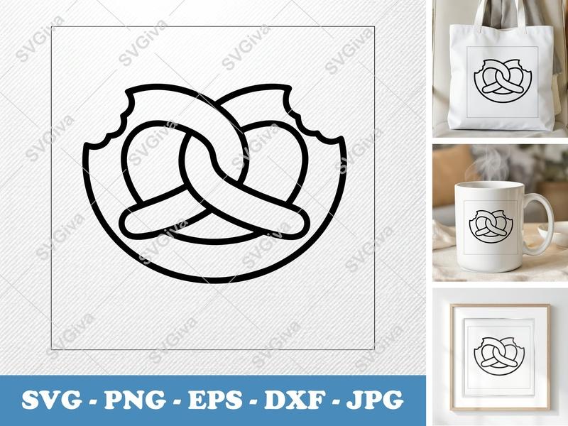 Pretzel Bite SVG | Modern Outline, Bitten Pretzel | PNG EPS DXF | Cricut Silhouette File, Food Clip Art