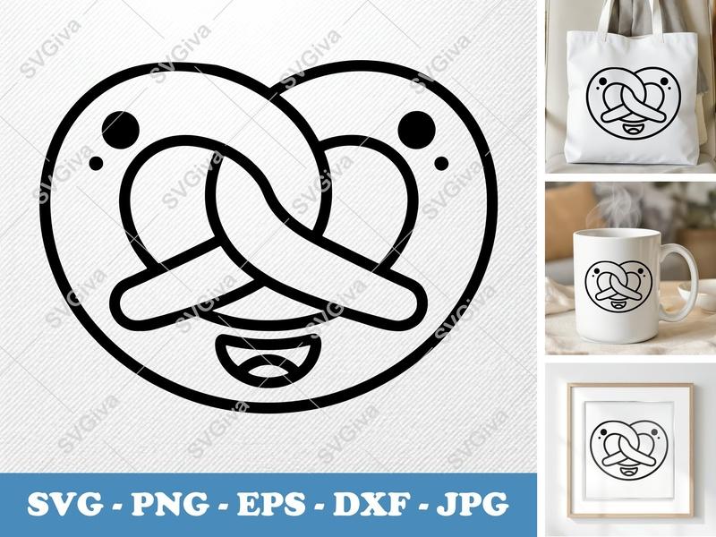 Pretzel Kawaii SVG | Cute Pretzel Face | Food Clipart PNG EPS DXF | Cricut Silhouette Cut File | Snack Outline