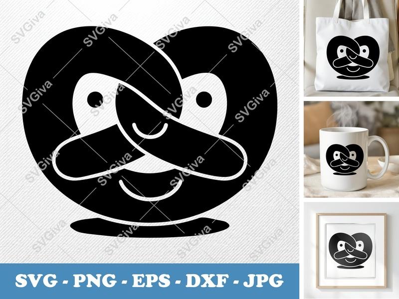 Pretzel SVG | Cartoon Face, Cute Pretzel, Food Icon | PNG EPS DXF for Cricut, Silhouette | Modern Snack Design