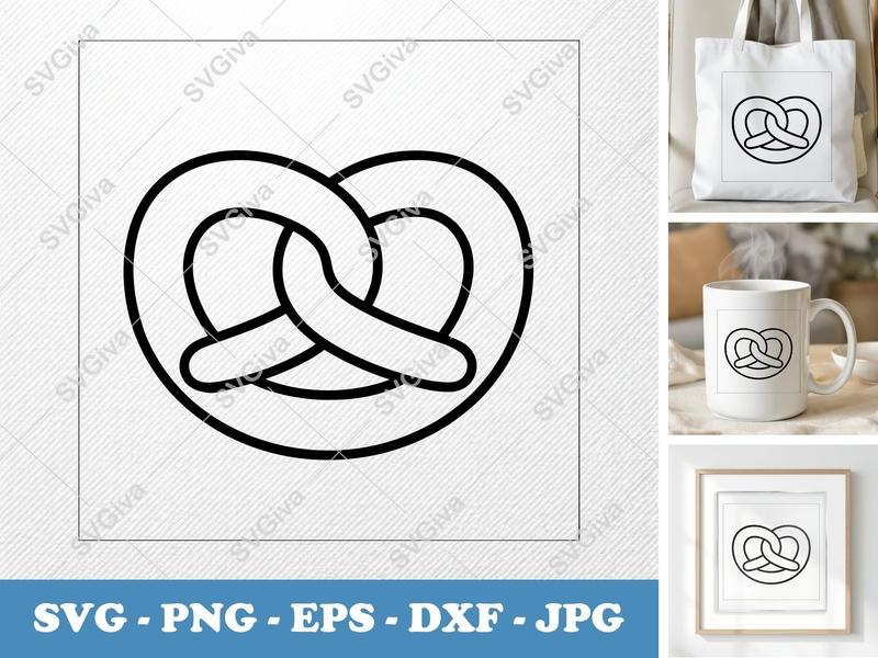 Pretzel SVG | Modern Clean Line Art PNG EPS DXF | Cricut Silhouette Cut File | Food Snack Clip Art