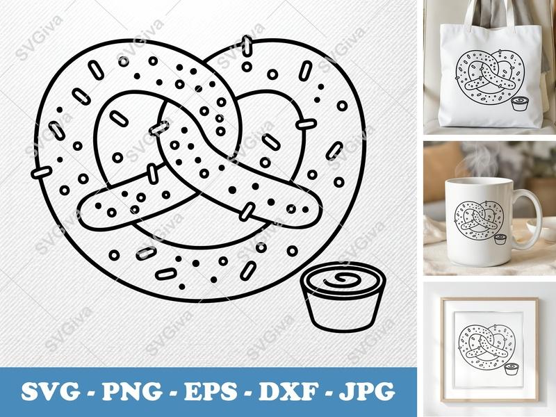 Pretzel SVG with Dip, Modern Snack Food Clipart, Bakery Cut File | PNG EPS DXF for Cricut & Silhouette, Digital Download
