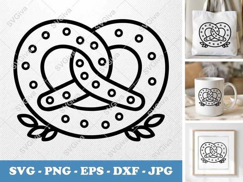Pretzel with Garnish SVG PNG DXF EPS | Food Cut File Cricut Silhouette Oktoberfest