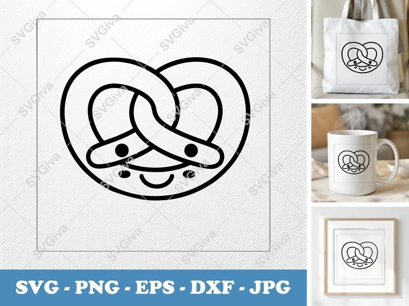 Pretzel with Smiling Face SVG | Friendly Bean-Shaped Rounded Body | PNG DXF EPS | Cricut Silhouette Cut File