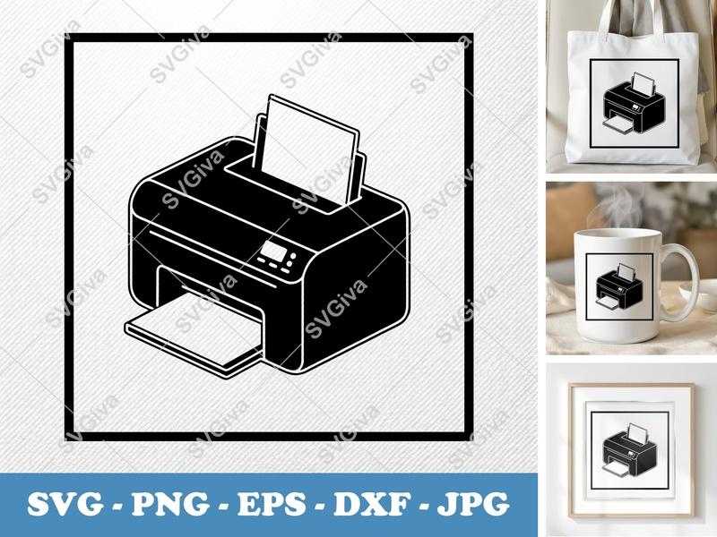 Printer SVG | Modern Design, Isometric View, Paper Sheets | PNG EPS DXF for Cricut Silhouette