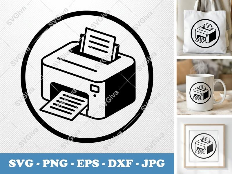 Printer SVG | Modern Design, Office Machine Clipart, Paper Output | PNG EPS DXF for Cricut, Silhouette