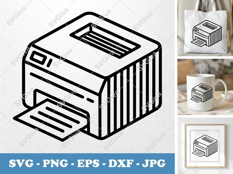 Printer SVG | Modern Isometric Printer Line Art | PNG EPS DXF for Cricut Silhouette