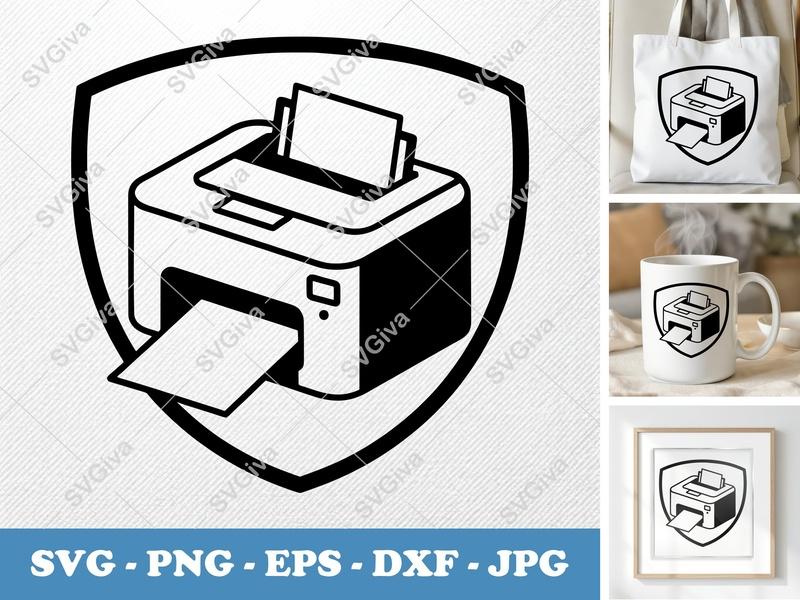 Printer SVG | Modern Printing Machine Clipart with Paper | PNG EPS DXF for Cricut & Silhouette