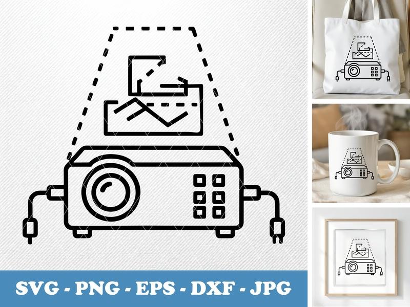 Projector in active use SVG with Projection | Minimal Line Art | PNG EPS DXF for Cricut Silhouette