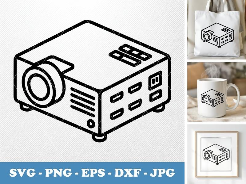 Projector isometric angle SVG, Minimal Outline Vector, Presentation Equipment PNG DXF EPS for Cricut & Silhouette