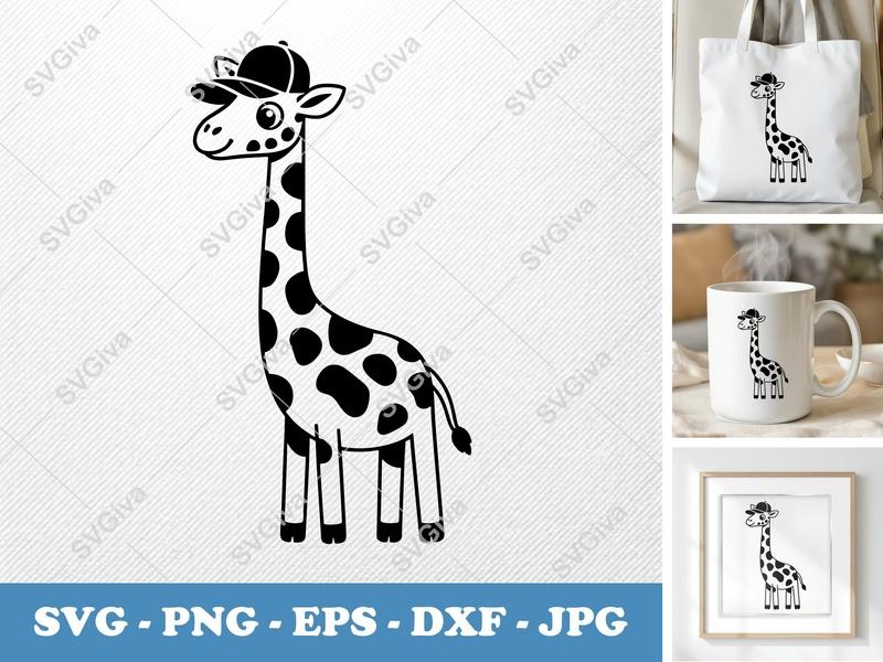 Puffy Giraffe in a Cap SVG, Inflated Animal Design | PNG DXF EPS for Cricut & Silhouette