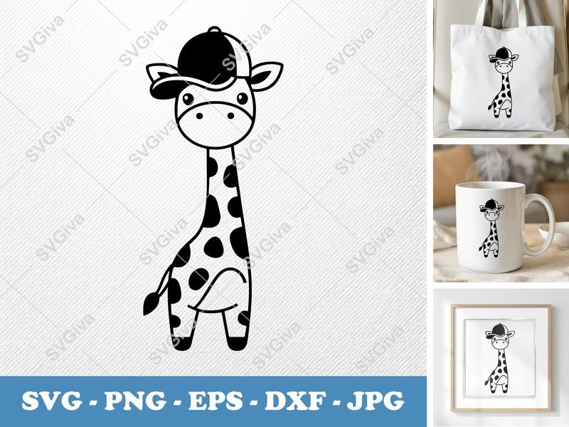 Puffy Giraffe with Cap SVG | Inflated Soft Design for Cricut & Silhouette | PNG, DXF, EPS Files