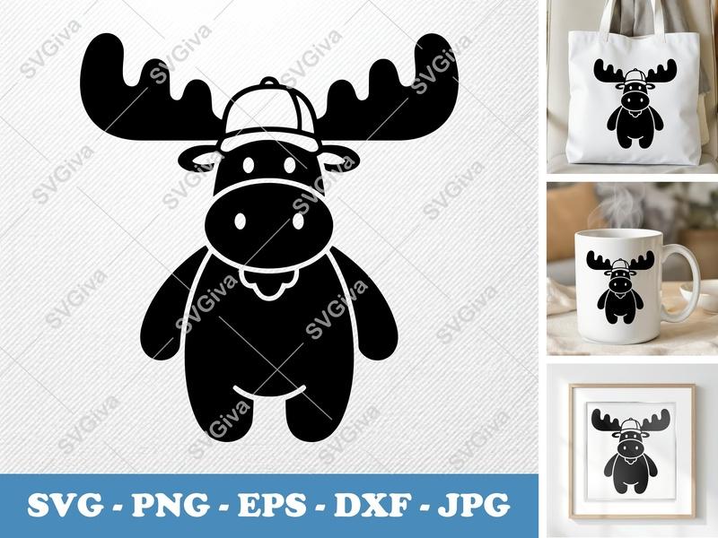 Puffy Moose Cap Art: Inflated Pillow SVG, PNG, DXF, EPS Files for Cricut & Silhouette Crafts