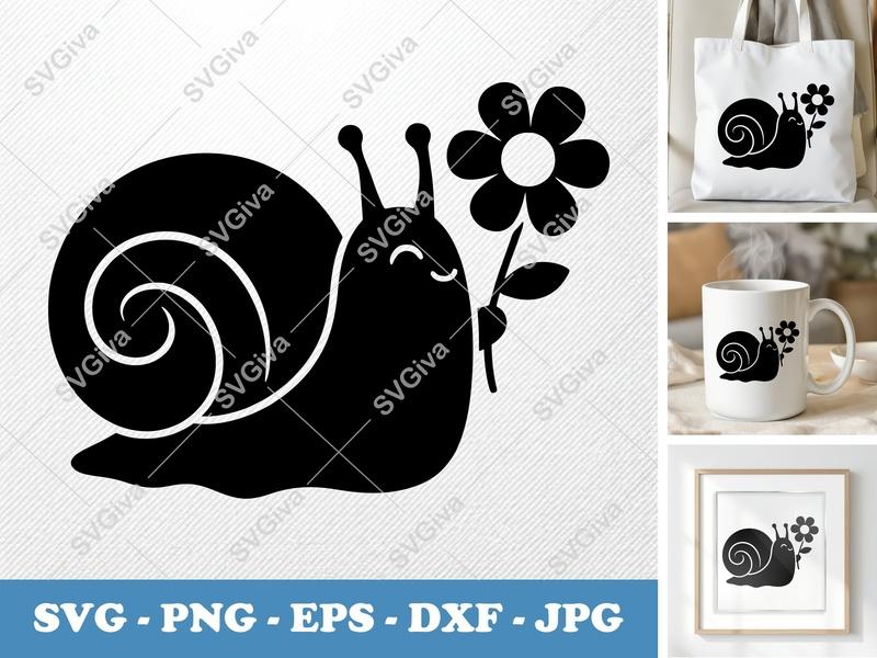 Puffy Snail with Flower SVG | Cricut & Silhouette Cut File | PNG, DXF, EPS for Crafts & Decals