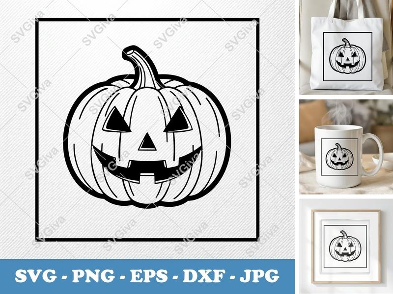 Pumpkin Jack-O-Lantern SVG | Halloween Cut File, Scary Face PNG, EPS, DXF for Cricut & Silhouette