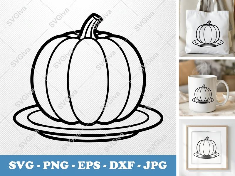 Pumpkin on a Plate SVG | Fall Harvest PNG DXF EPS Cricut Silhouette Autumn Decor