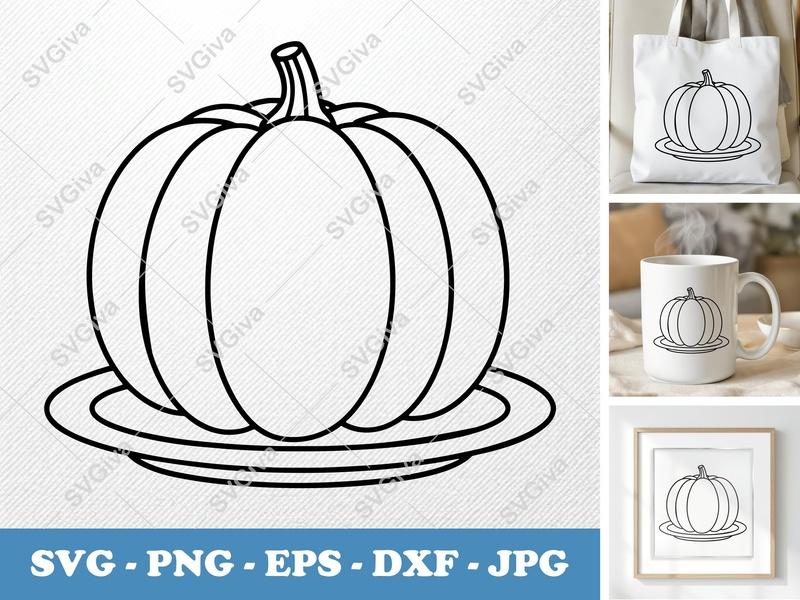 Pumpkin on a Plate SVG | PNG DXF EPS Cut File for Cricut Silhouette | Fall Thanksgiving Harvest Decor