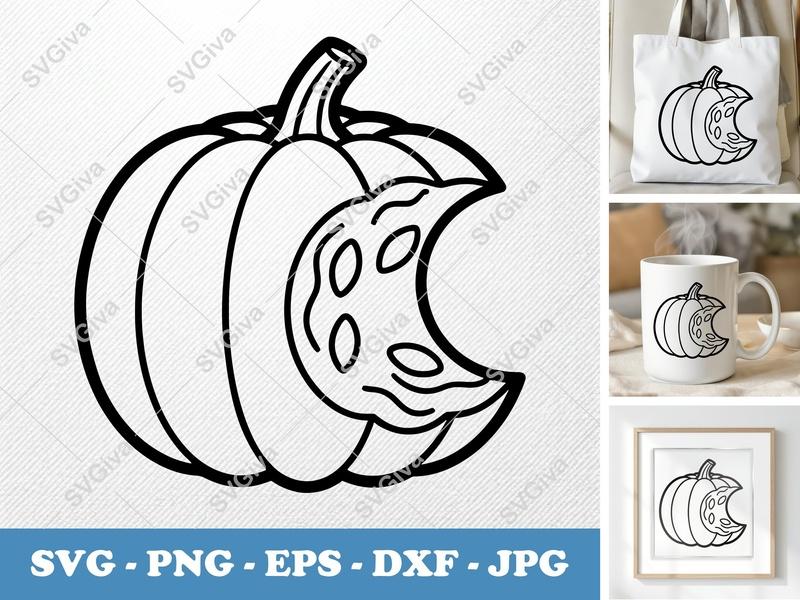 Pumpkin Partially Eaten SVG PNG DXF EPS | Halloween Craft Cut File for Cricut Silhouette Fall Decor