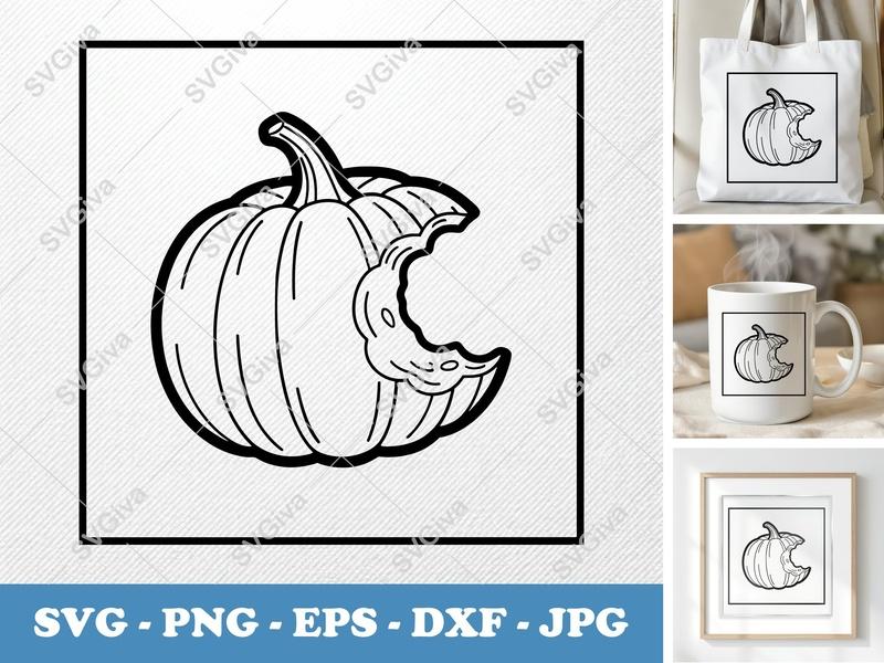 Pumpkin SVG Bitten Design | Modern Clean Outline | PNG EPS DXF | Cricut Silhouette Cut File