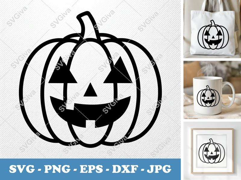Pumpkin SVG | Jack O Lantern Halloween Cut File | PNG EPS DXF | Cricut Silhouette Vector Clipart