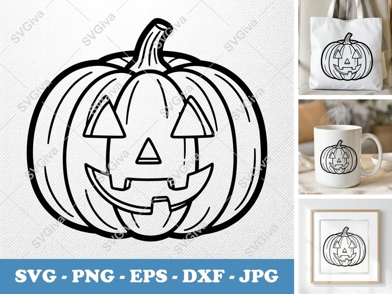 Pumpkin SVG Jack-o-Lantern | Modern Clean Halloween Cut File for Cricut, Silhouette | PNG EPS DXF Vector