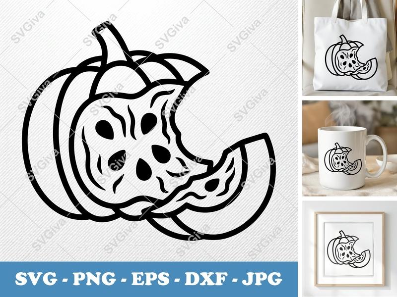 Pumpkin SVG | Modern Clean Design | Bitten Pumpkin Slice | PNG EPS DXF | Cricut Silhouette Cut File | Halloween Fall Decor