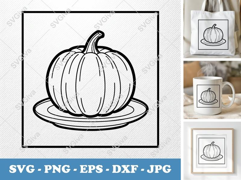 Pumpkin SVG | Modern Clean Design | Plate Outline | PNG EPS DXF for Cricut, Silhouette