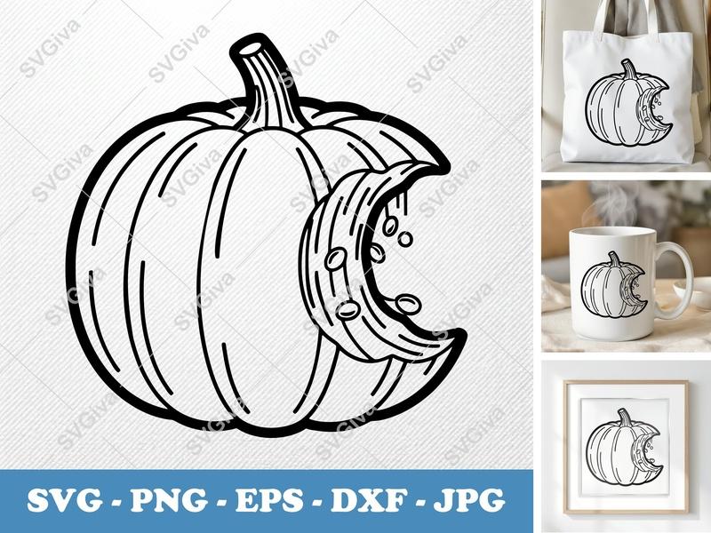 Pumpkin SVG | Modern Clean Design with Bite | Seeds | PNG EPS DXF for Cricut & Silhouette