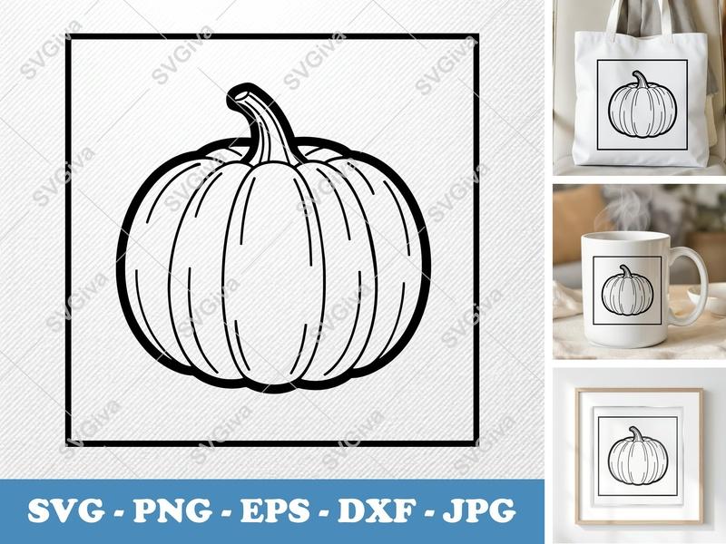Pumpkin SVG | Modern Clean Outline Design | PNG EPS DXF | Cricut Silhouette Cut File | Fall Autumn Decor | Simple Jack O Lantern
