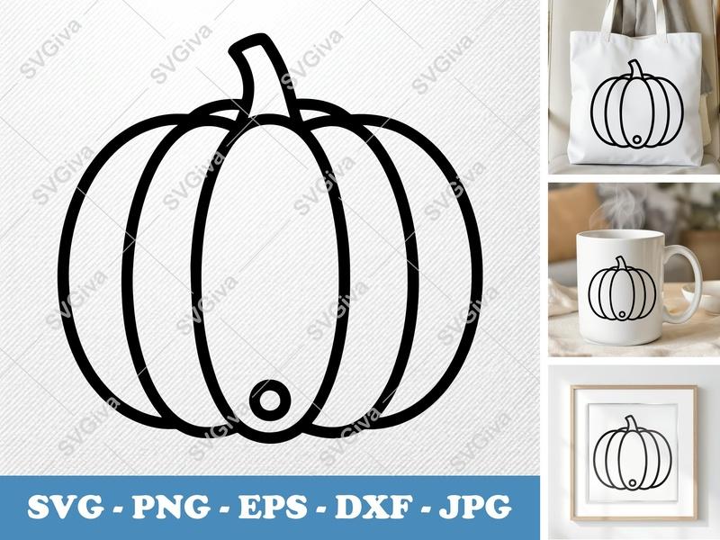 Pumpkin SVG | Modern Line Art Design | PNG EPS DXF | Cricut Silhouette File | Fall Harvest Decor | Simple Outline